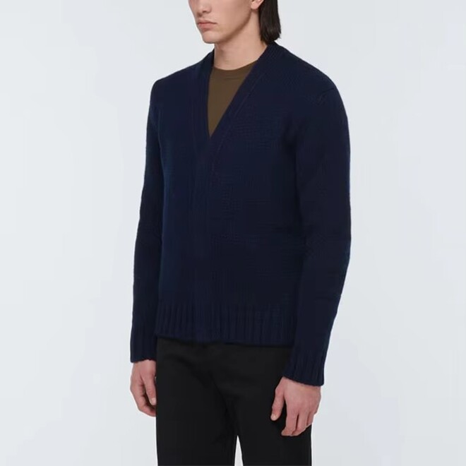 Black V Neck Long Sleeve Wool Knitted Mens Cardigan