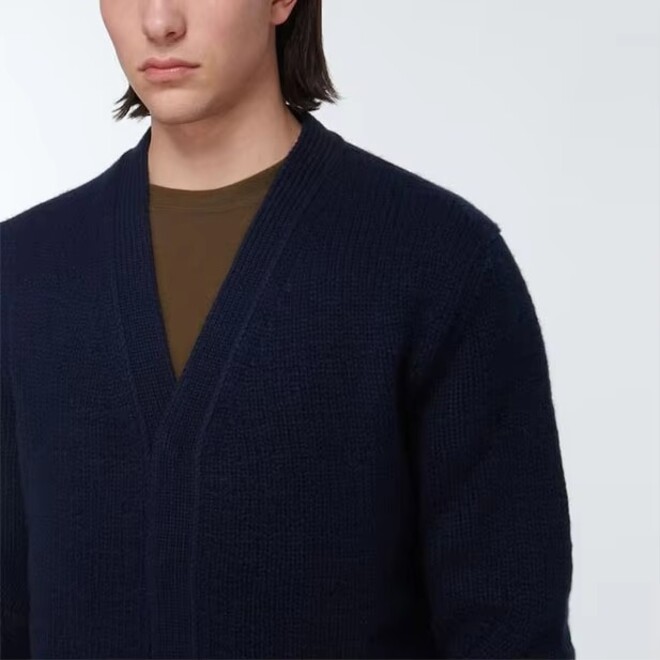 Black V Neck Long Sleeve Wool Knitted Mens Cardigan