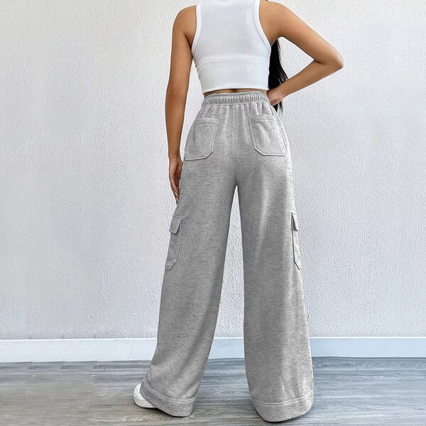 Womens Casual Solid Color Wide Leg Pants