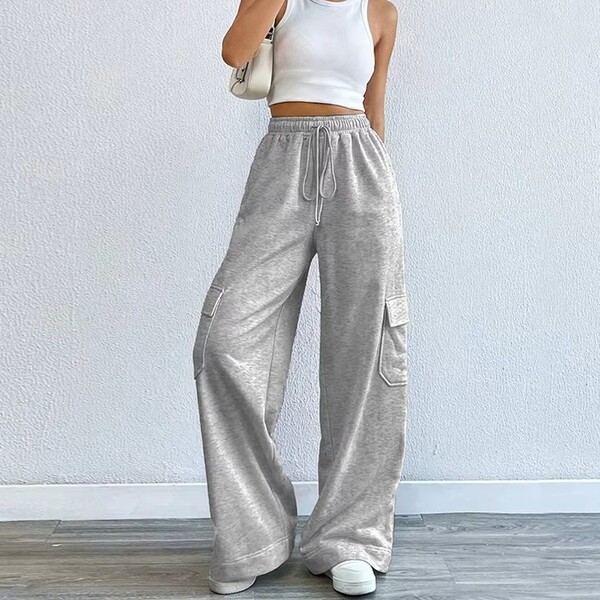Womens Casual Solid Color Wide Leg Pants